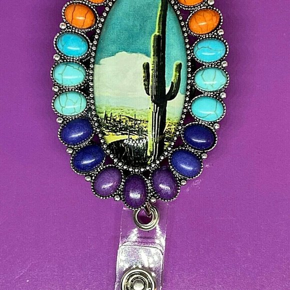 Saguaro Cactus Western Turquoise ID Badge Holder - Picture 5 of 9